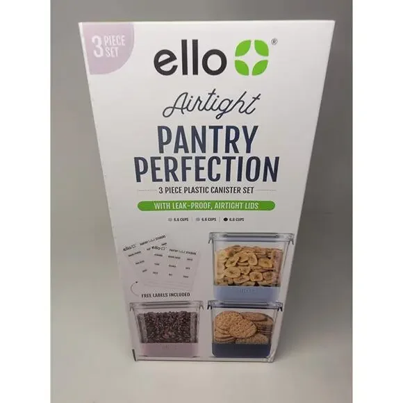 Ello Airtight Pantry Perfection 3 Piece Plastic Canister Set 6.6 cups each - Picture 1 of 3